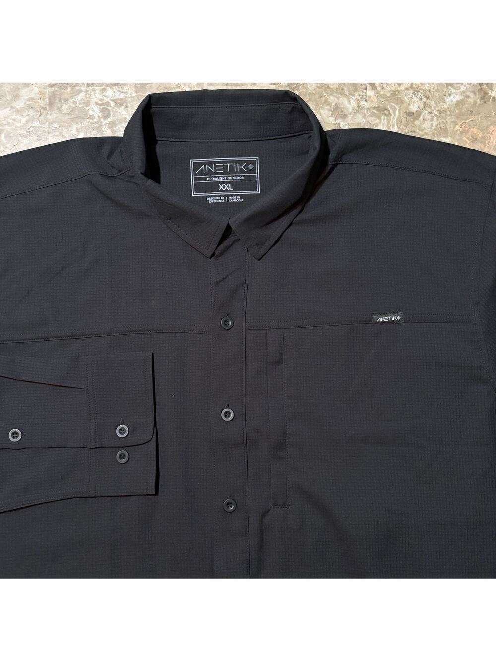 Anetik Shirt Mens 2XL Black Ultralight Outdoor Long Sleeve Button Vented Fishing